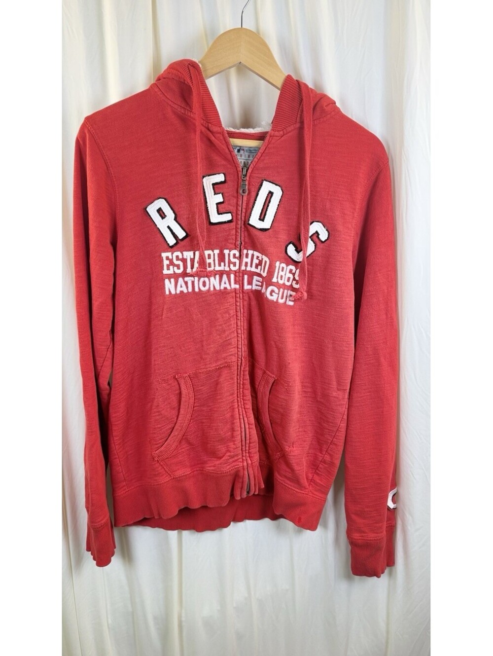Soft As A Grape Cincinnati Reds Red Full-Zip Hoodie Sweatshirt Sz L Fleece Hood